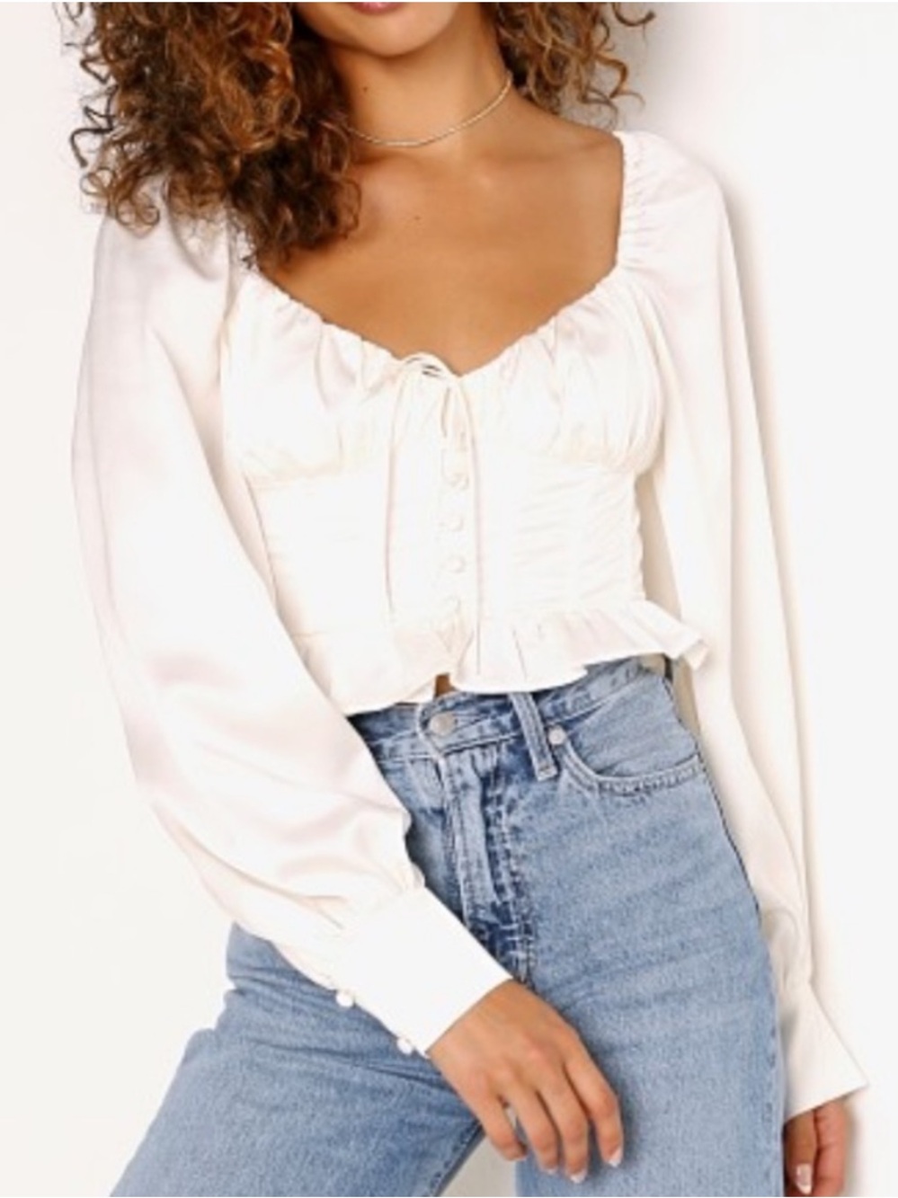 For Love and Lemons Carina blouse off white satin milkmaid corset Victorian S - Picture 2 of 11